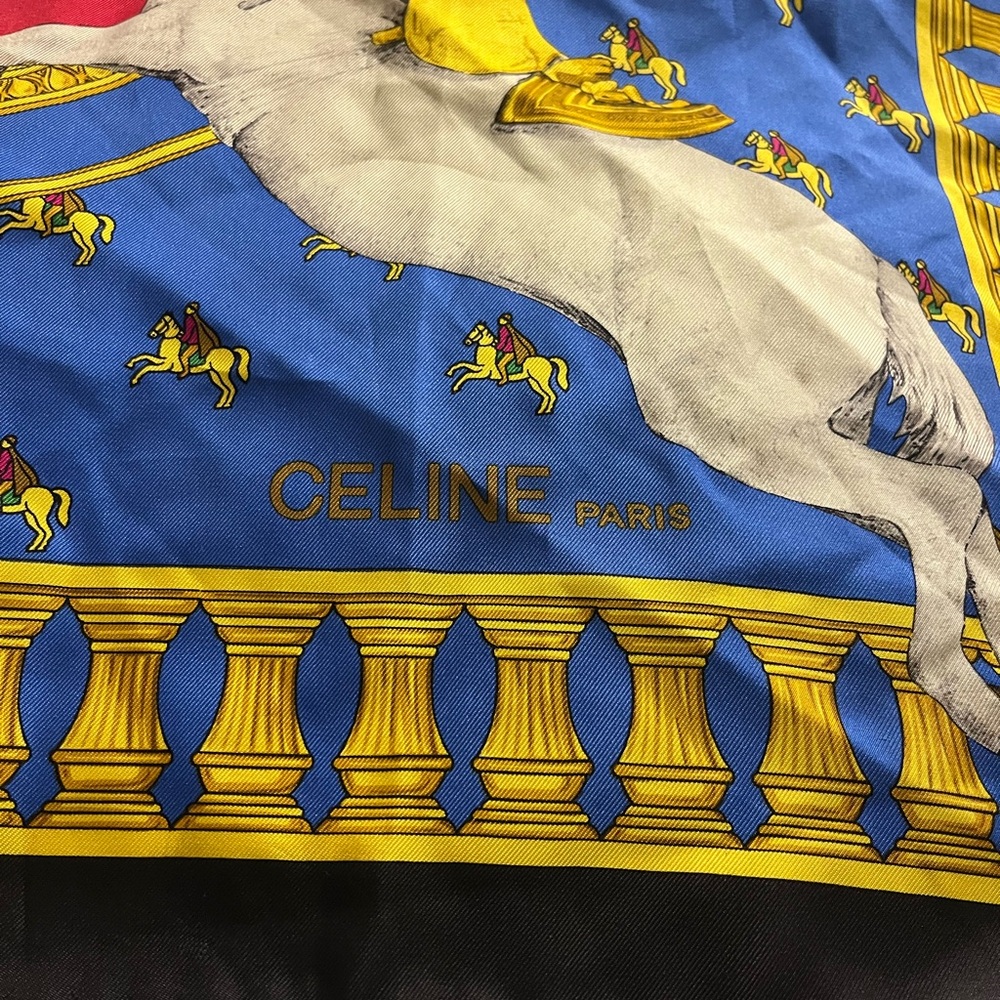 Celine Vibrant Pink and Blue Silk Scarf - Picture 2 of 8